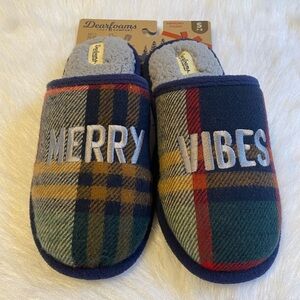 Dearfoams Slippers Womens Size Small 7-8 “Merry Vibes” Fuzzy Soft Slip‎ On